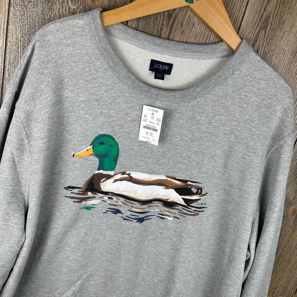 J. Crew Mens Mallard Duck Graphic Terry Sweatshirt XXL Grey Cotton BR829 NWT